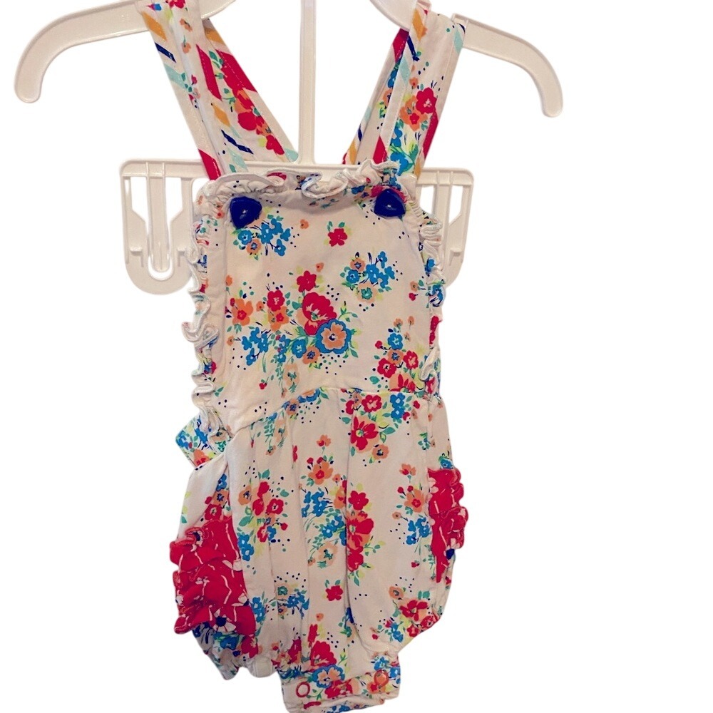 Wildflowers Floral Ruffle Baby Girl Bubble Romper Sunsuit Red White Blue Size 2‎